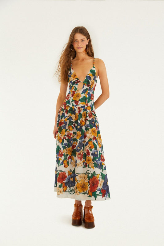 FARM Rio Shop Off-White Tropi Embroidered Maxi Dress