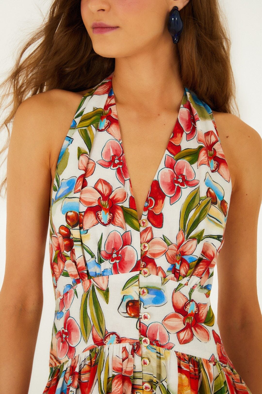 FARM Rio Shop Off-White Cocktail Lenzing Ecovero Euroflax Maxi Dress