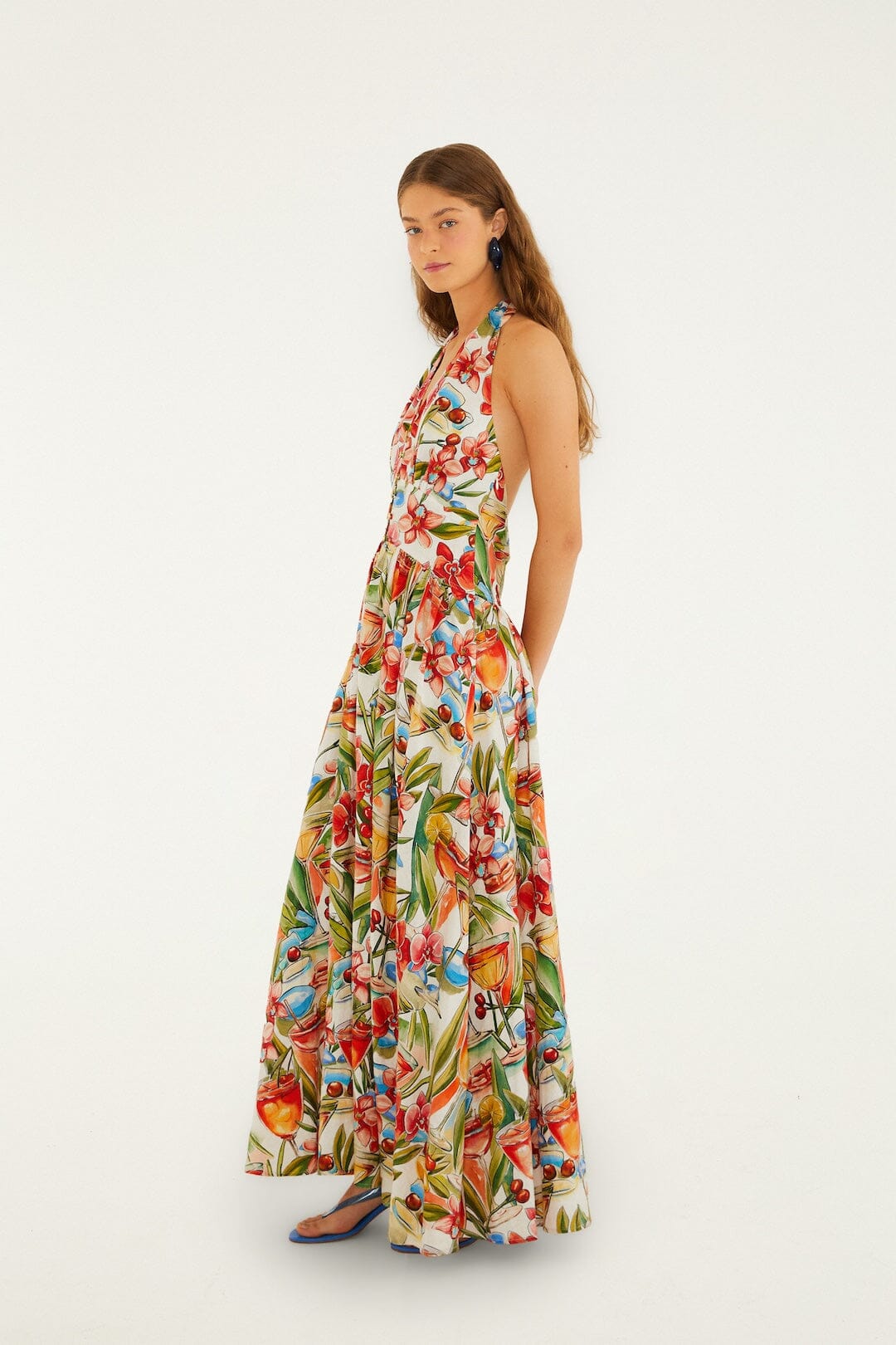 FARM Rio Shop Off-White Cocktail Lenzing Ecovero Euroflax Maxi Dress