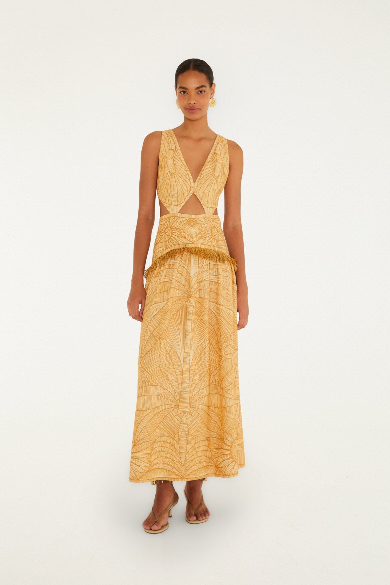 FARM Rio Shop Caramel Usiacuri Cut-Out Lenzing Ecovero Euroflax Maxi Dress