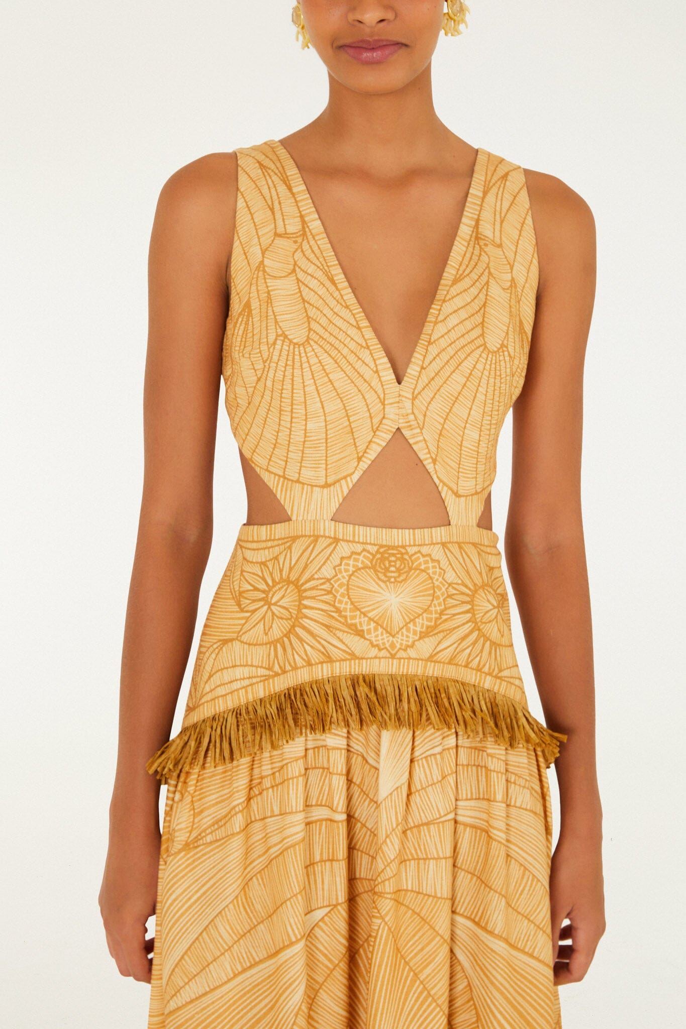 FARM Rio Shop Caramel Usiacuri Cut-Out Lenzing Ecovero Euroflax Maxi Dress