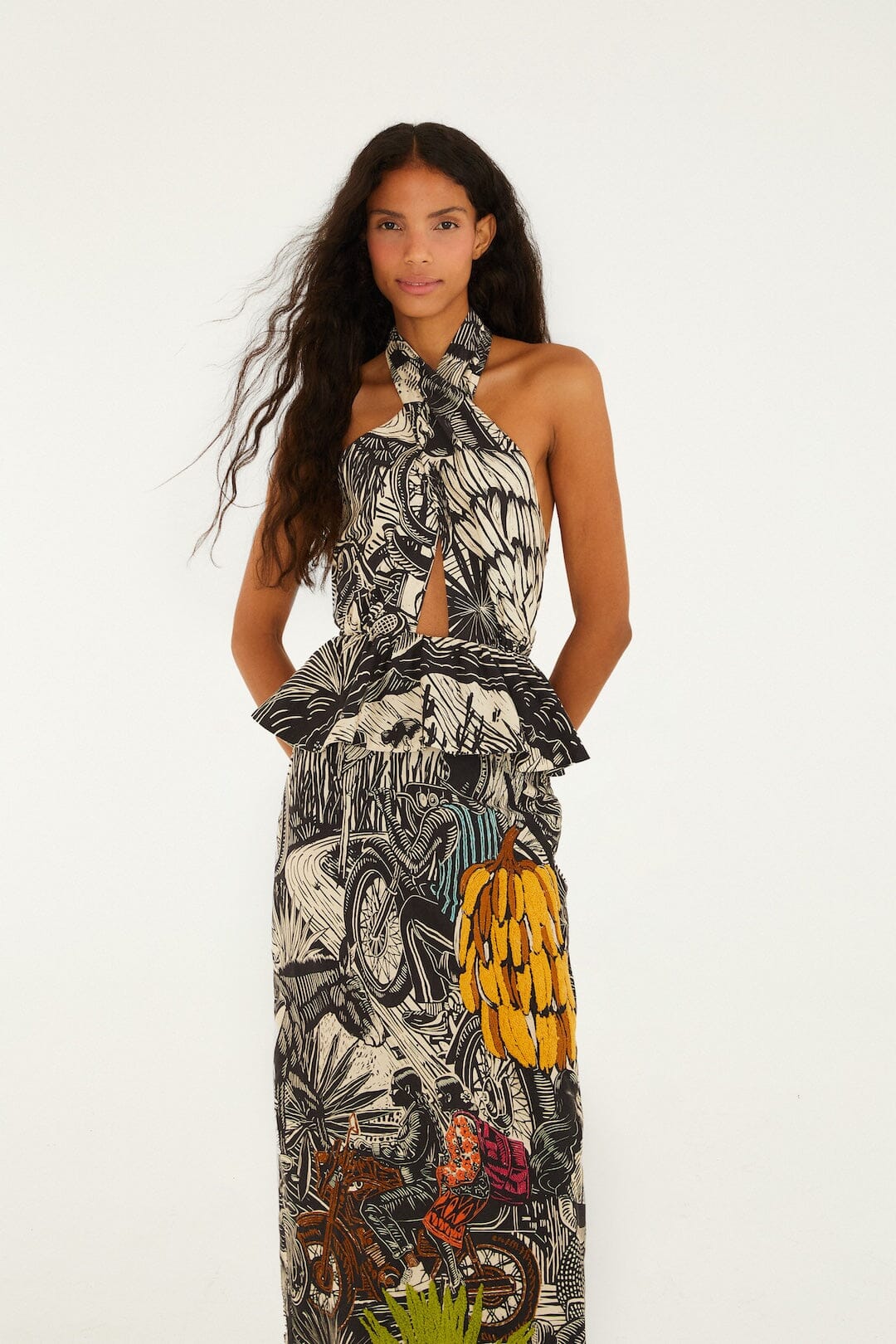 FARM Rio Shop Ruta Beige Embroidered Lenzing Ecovero Euroflax Maxi Dress
