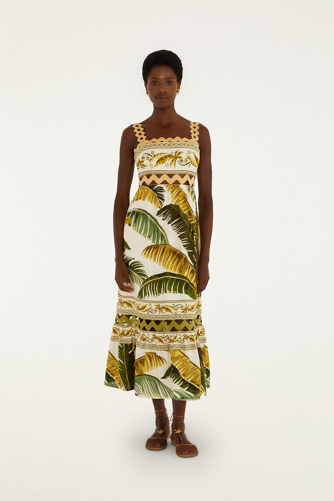 FARM Rio Shop Sand Trancoso Wavy Trim Lenzing Ecovero Euroflax Maxi Dress