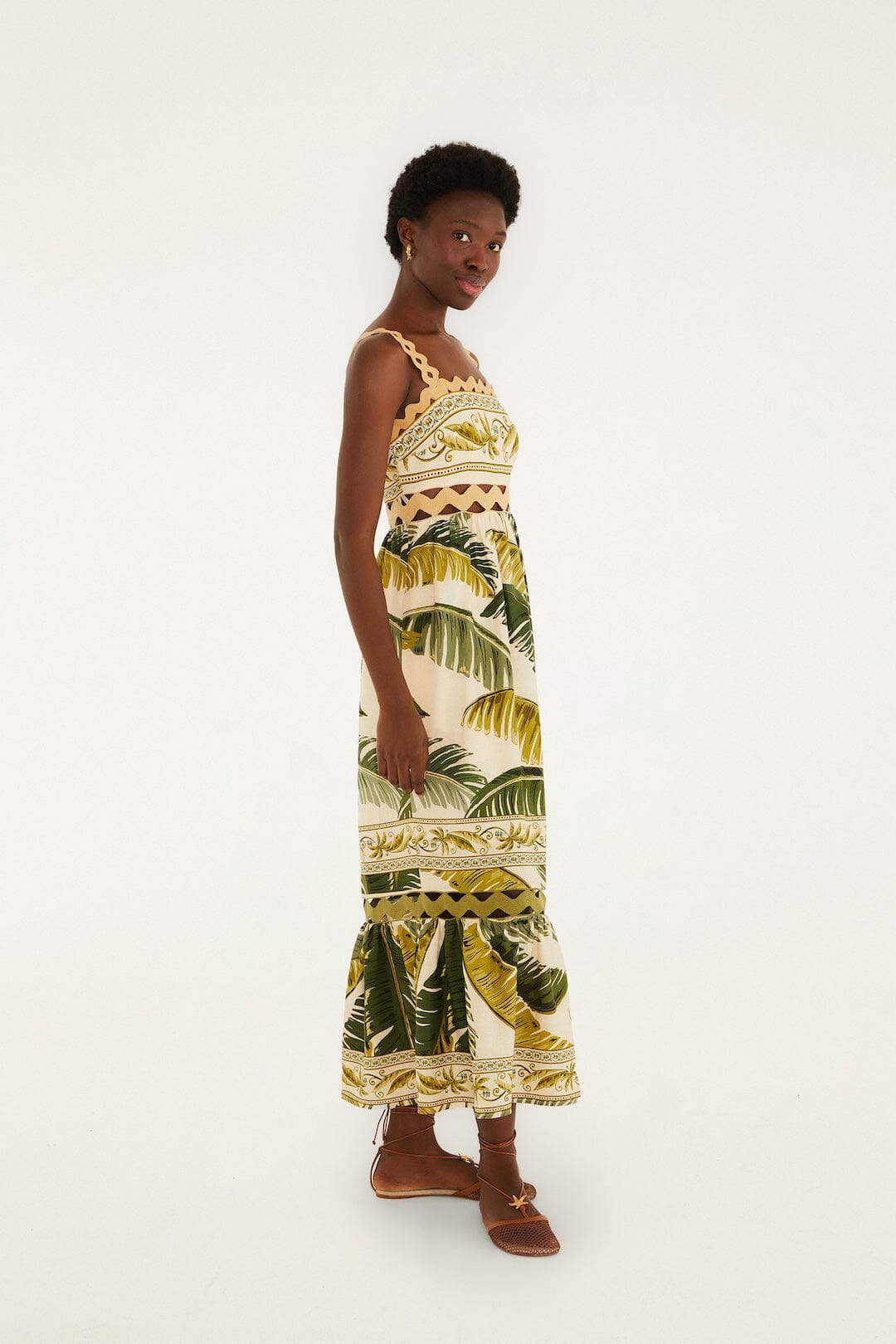 FARM Rio Shop Sand Trancoso Wavy Trim Lenzing Ecovero Euroflax Maxi Dress