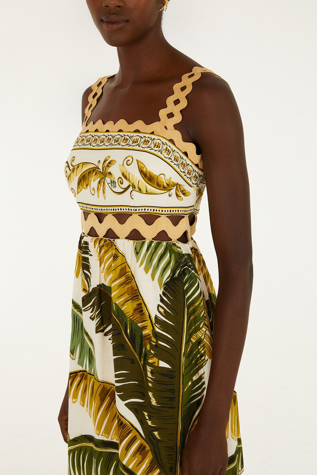 FARM Rio Shop Sand Trancoso Wavy Trim Lenzing Ecovero Euroflax Maxi Dress