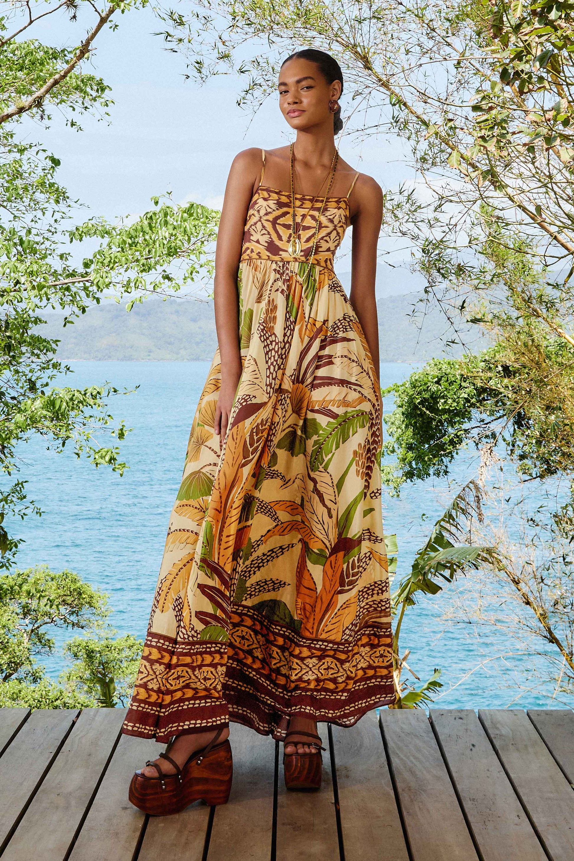 FARM Rio Shop Sand Foliage Sketch Maxi Dress