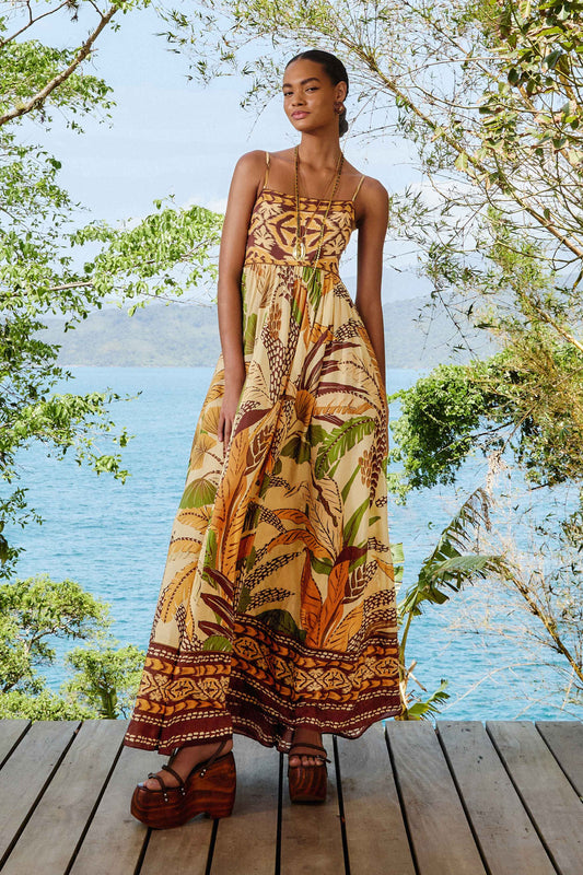 FARM Rio Shop Sand Foliage Sketch Maxi Dress