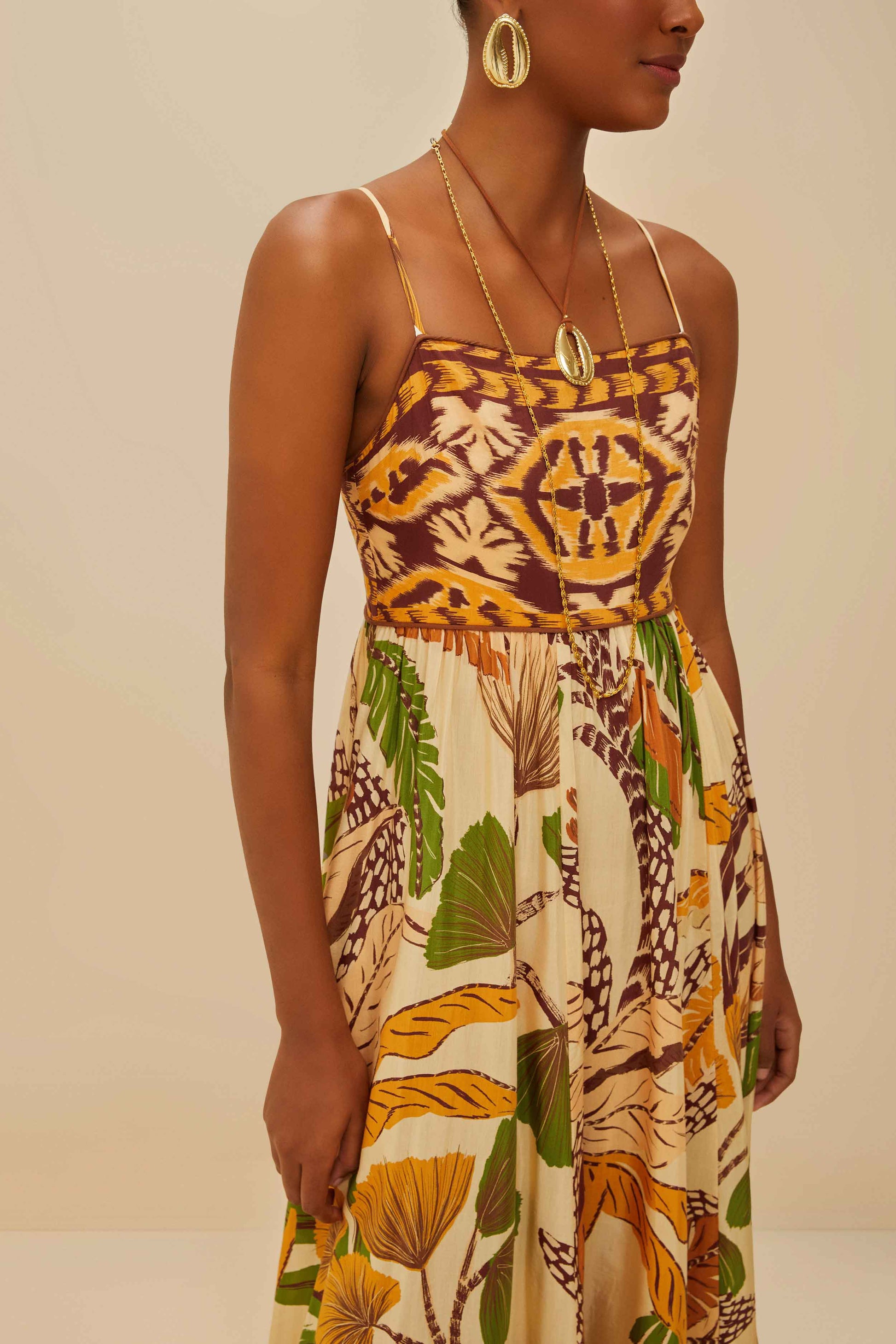 FARM Rio Shop Sand Foliage Sketch Maxi Dress