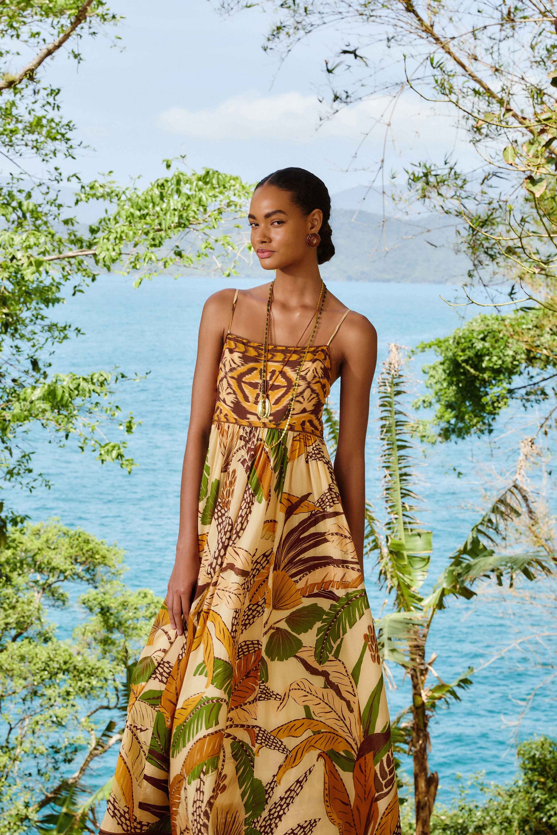 FARM Rio Shop Sand Foliage Sketch Maxi Dress