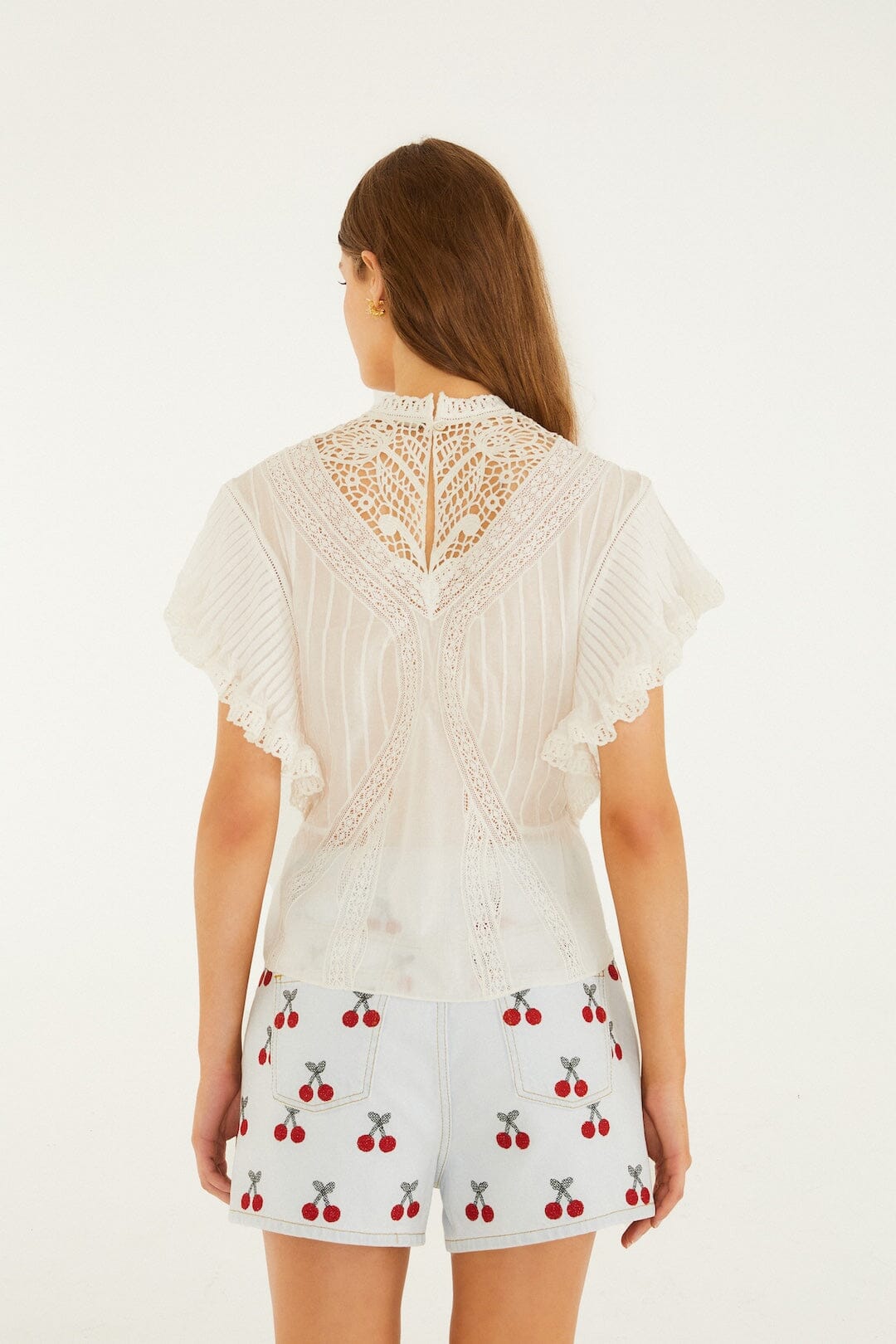 FARM Rio Shop Off-White Organic Cotton Blouse With Appliqués