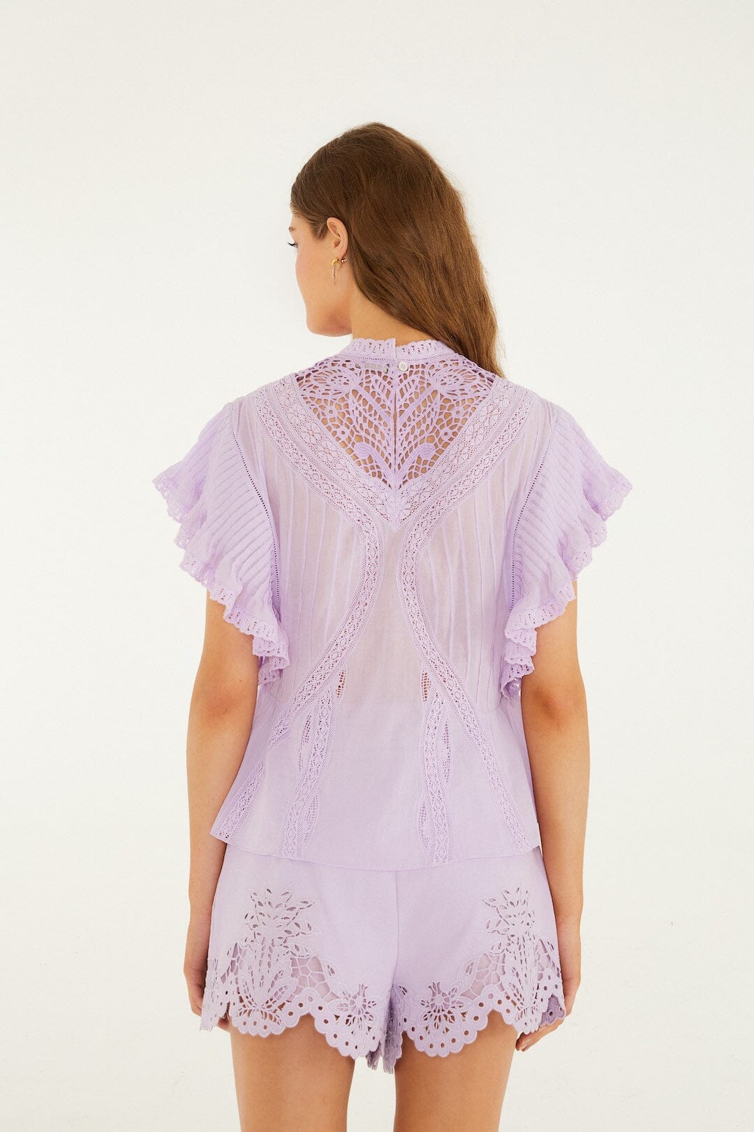 FARM Rio Shop Lilac Lace Ruffled Organic Cotton Blouse