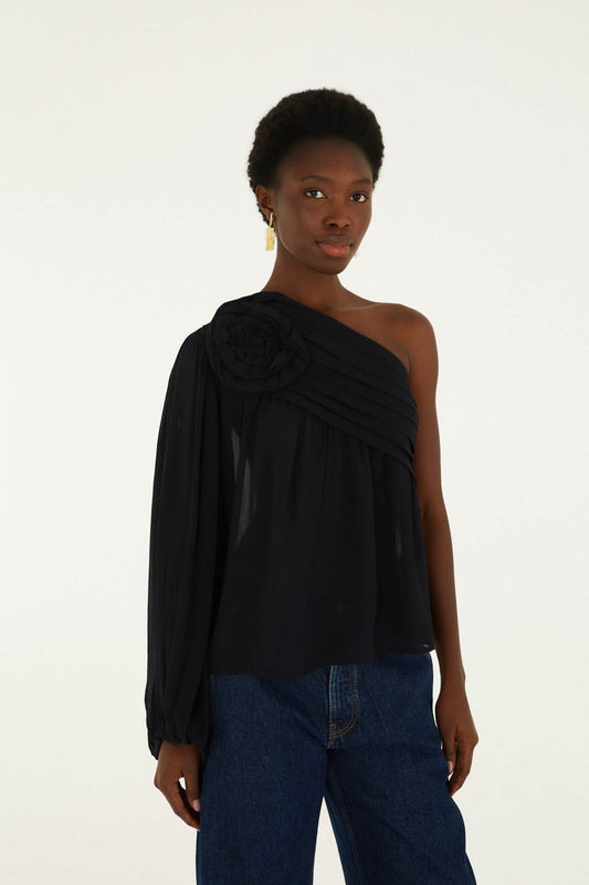 FARM Rio Shop Black Rose One Shoulder Blouse