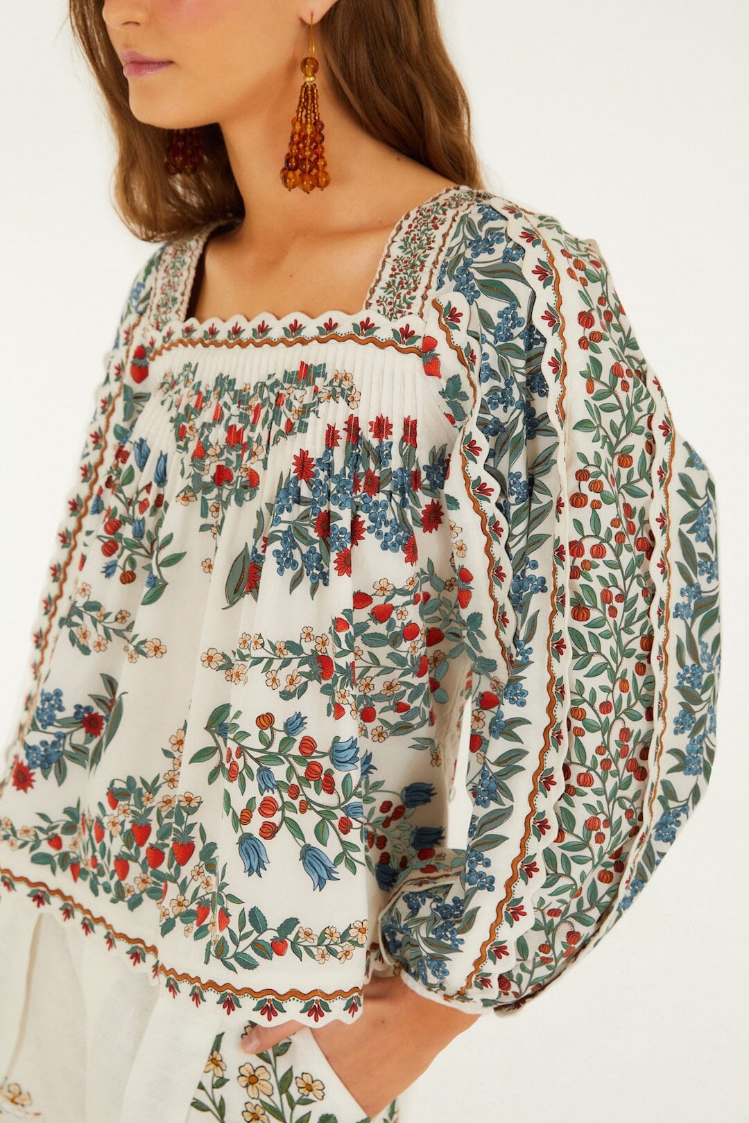 FARM Rio Shop Off-White Fruit Beauty Scarf Organic Cotton Long Sleeve Blouse