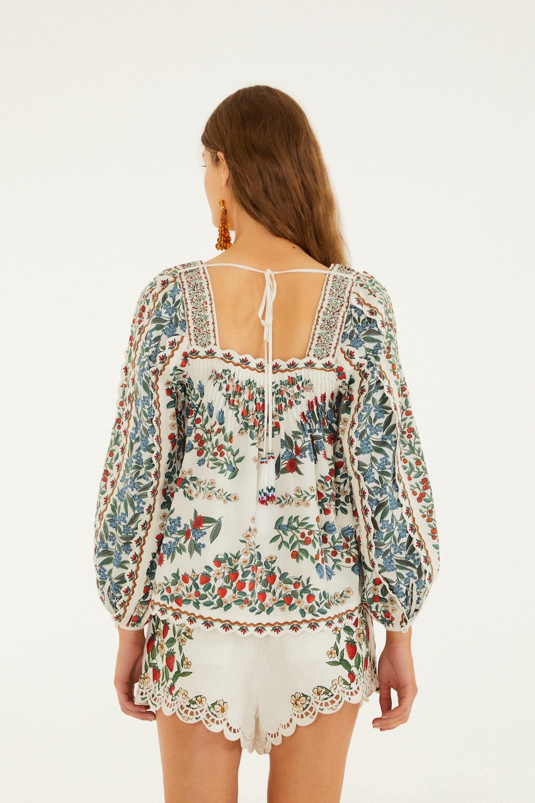 FARM Rio Shop Off-White Fruit Beauty Scarf Organic Cotton Long Sleeve Blouse