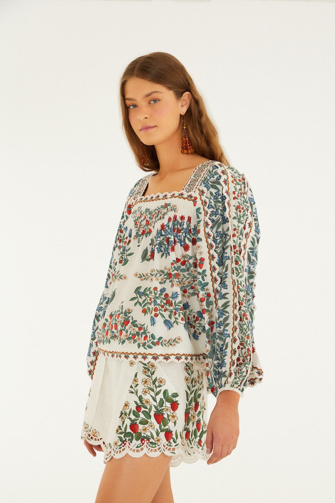 FARM Rio Shop Off-White Fruit Beauty Scarf Organic Cotton Long Sleeve Blouse