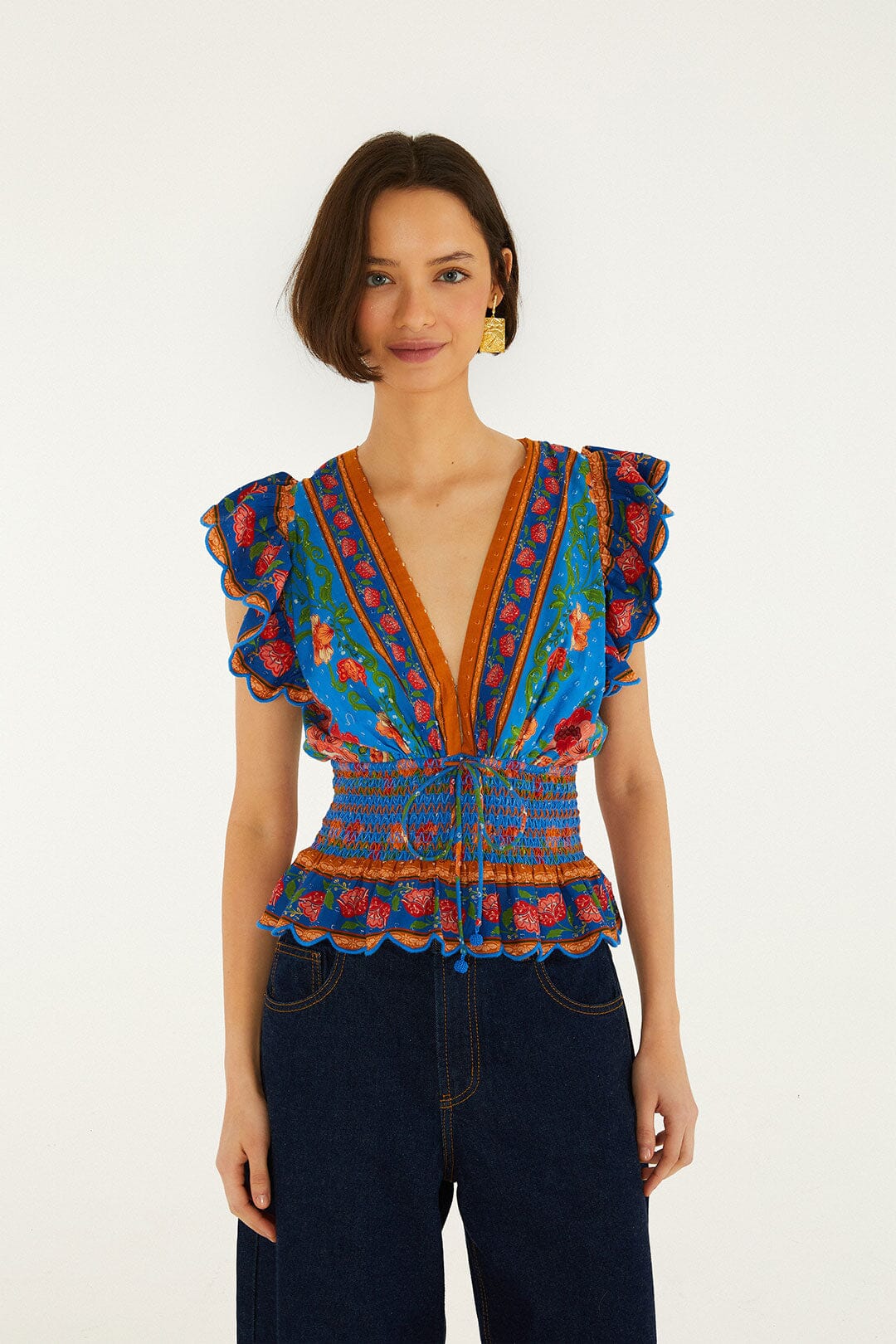 FARM Rio Shop Bright Blue Rococo Flowers Blouse