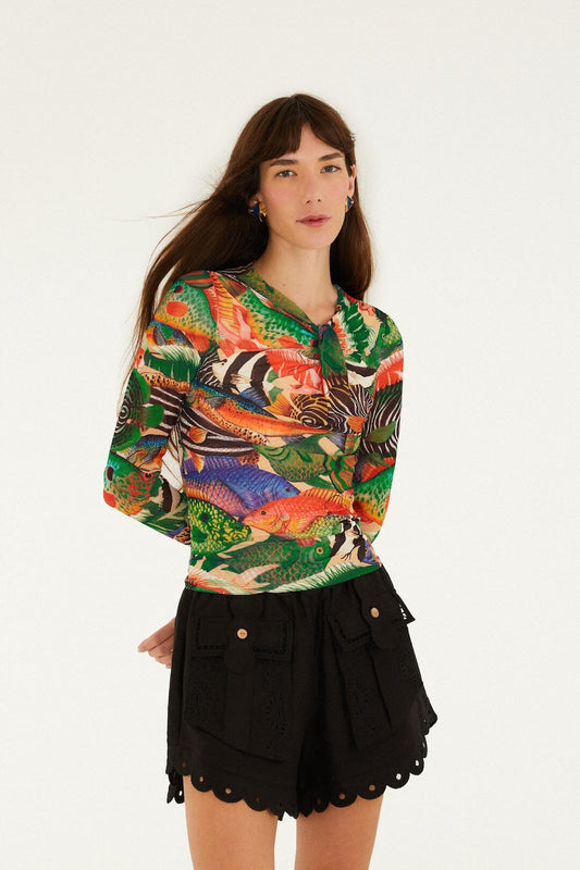FARM Rio Shop Multicolor Fish Sea Tule Blouse