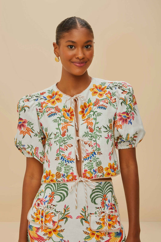 FARM Rio Shop Off-White Delicate Forest Scarves Blouse