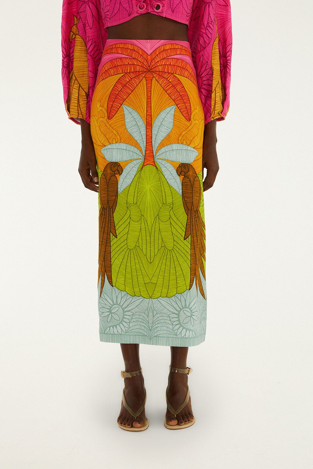 FARM Rio Shop Multicolor Usiacuri Euroflax Premium Linen Midi Skirt
