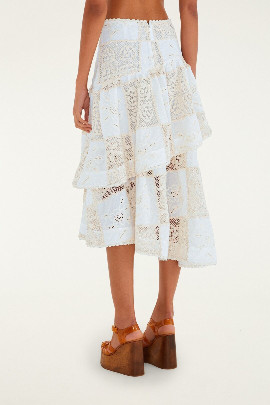 FARM Rio Shop Off-White Scarf Eyelet Layered Maxi Skirt
