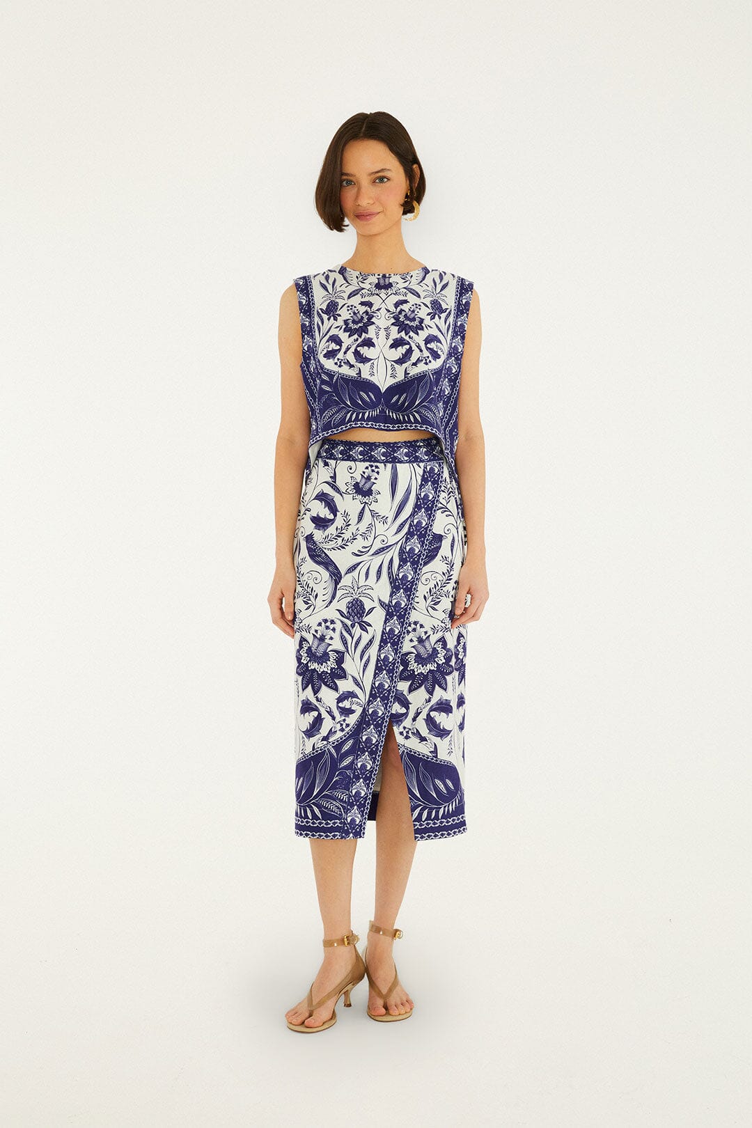 FARM Rio Shop Off-White Nina Lenzing Ecovero Euroflax Wrap Midi Skirt