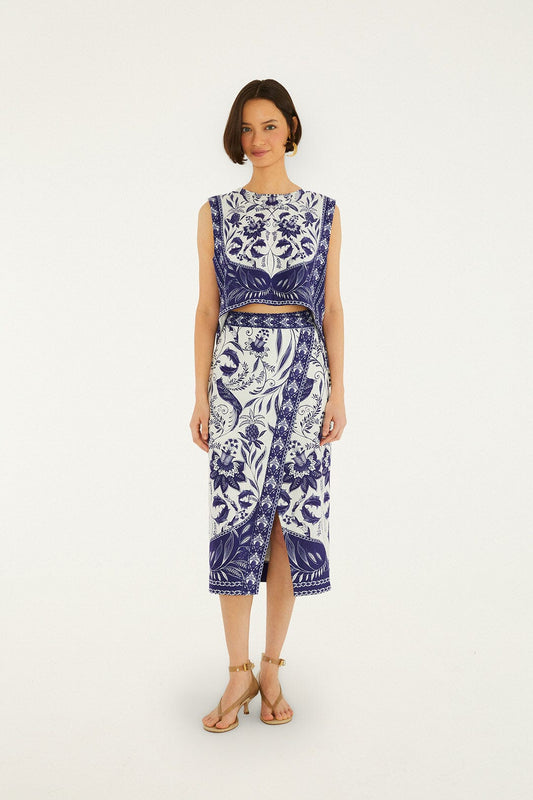 FARM Rio Shop Off-White Nina Lenzing Ecovero Euroflax Wrap Midi Skirt