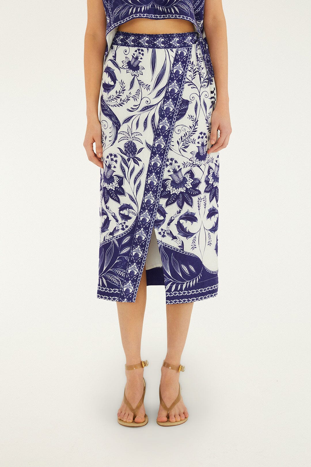 FARM Rio Shop Off-White Nina Lenzing Ecovero Euroflax Wrap Midi Skirt