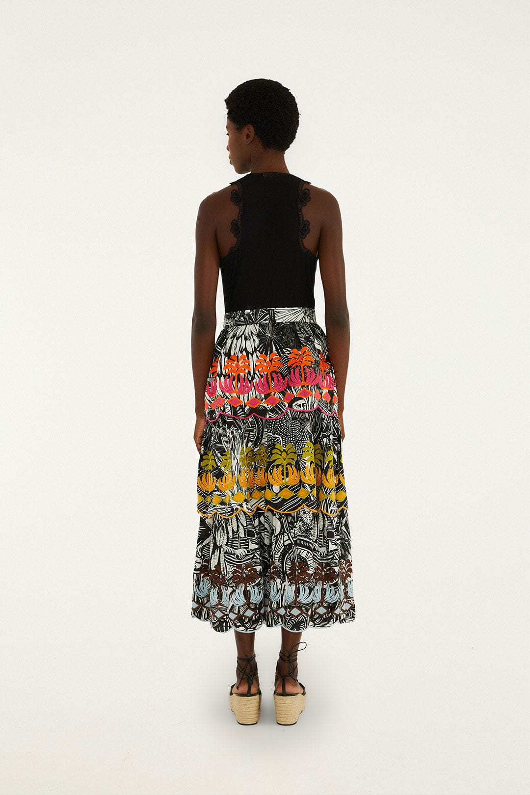 FARM Rio Shop Black Ruta Layered Lenzing Ecovero Euroflax Maxi Skirt