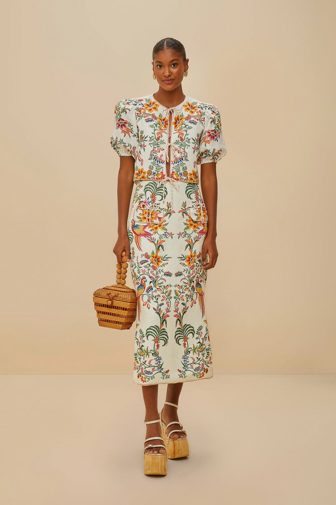 FARM Rio Shop Off-White Delicate Forest Midi Skirt