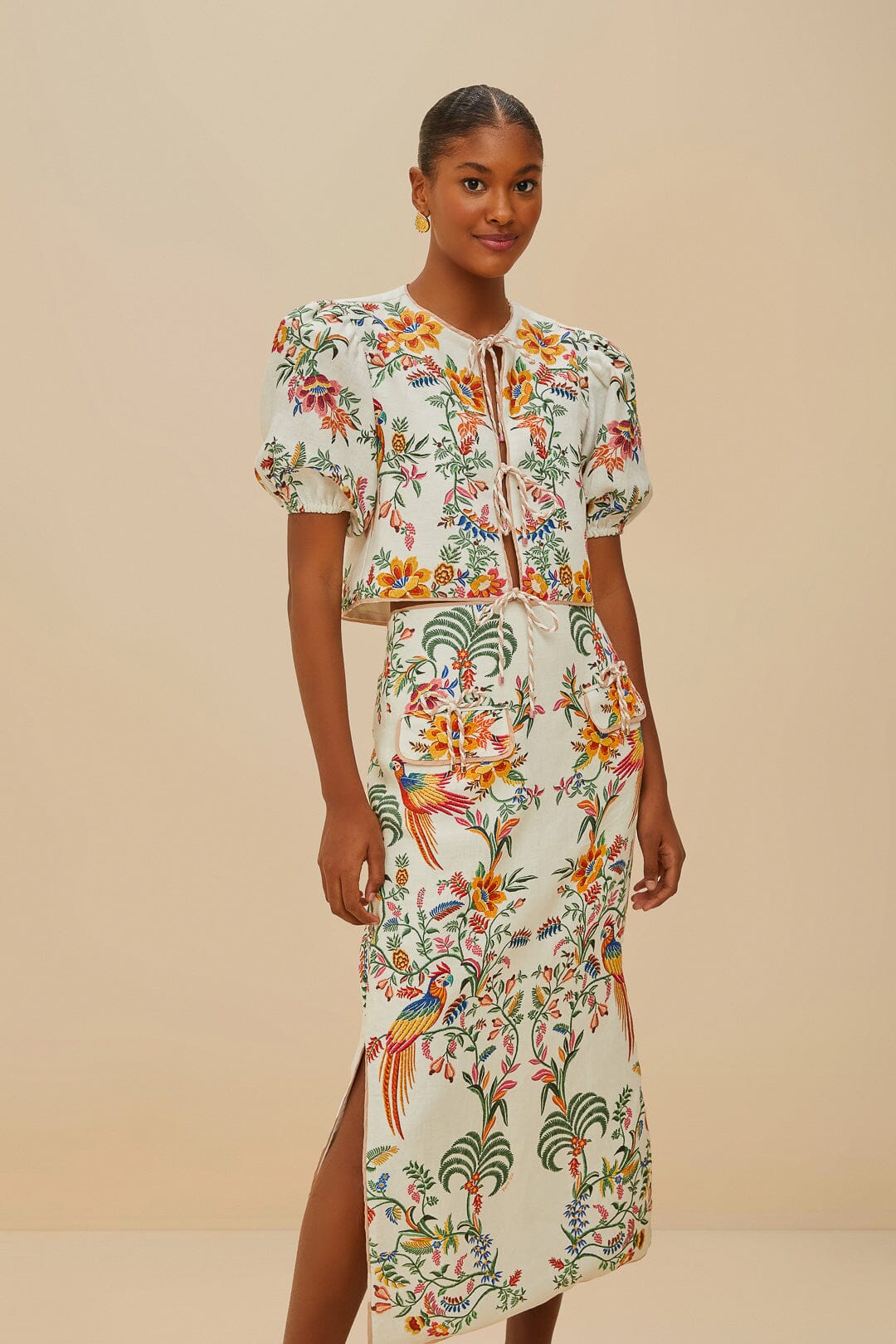 FARM Rio Shop Off-White Delicate Forest Midi Skirt