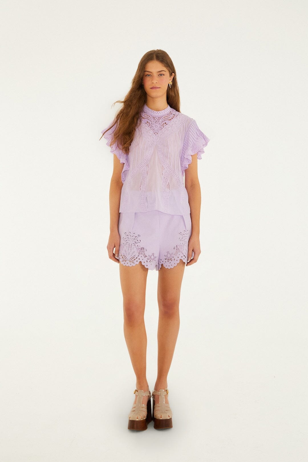FARM Rio Shop Lilac Geometric Richelieu Twill Belted Shorts