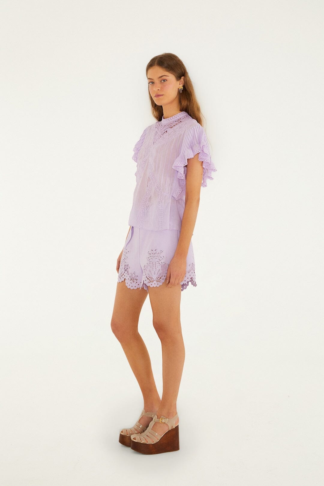 FARM Rio Shop Lilac Geometric Richelieu Twill Belted Shorts