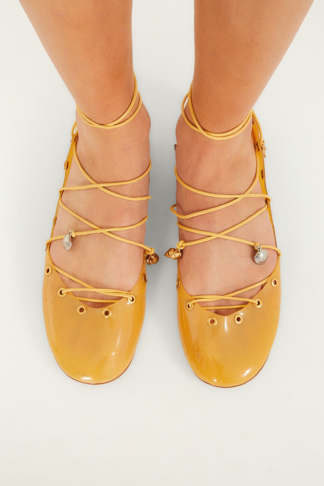 FARM Rio Shop Yellow Sea Lace Up Jelly Ballerina