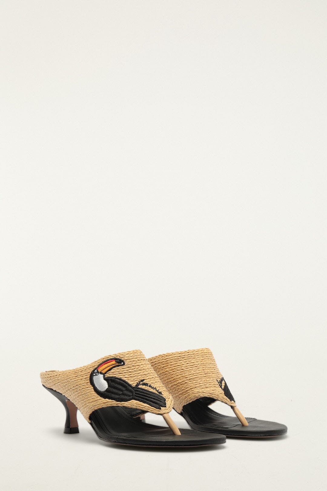 FARM Rio Shop Raffia Embroidered Icons Kitten Heeled Sandal