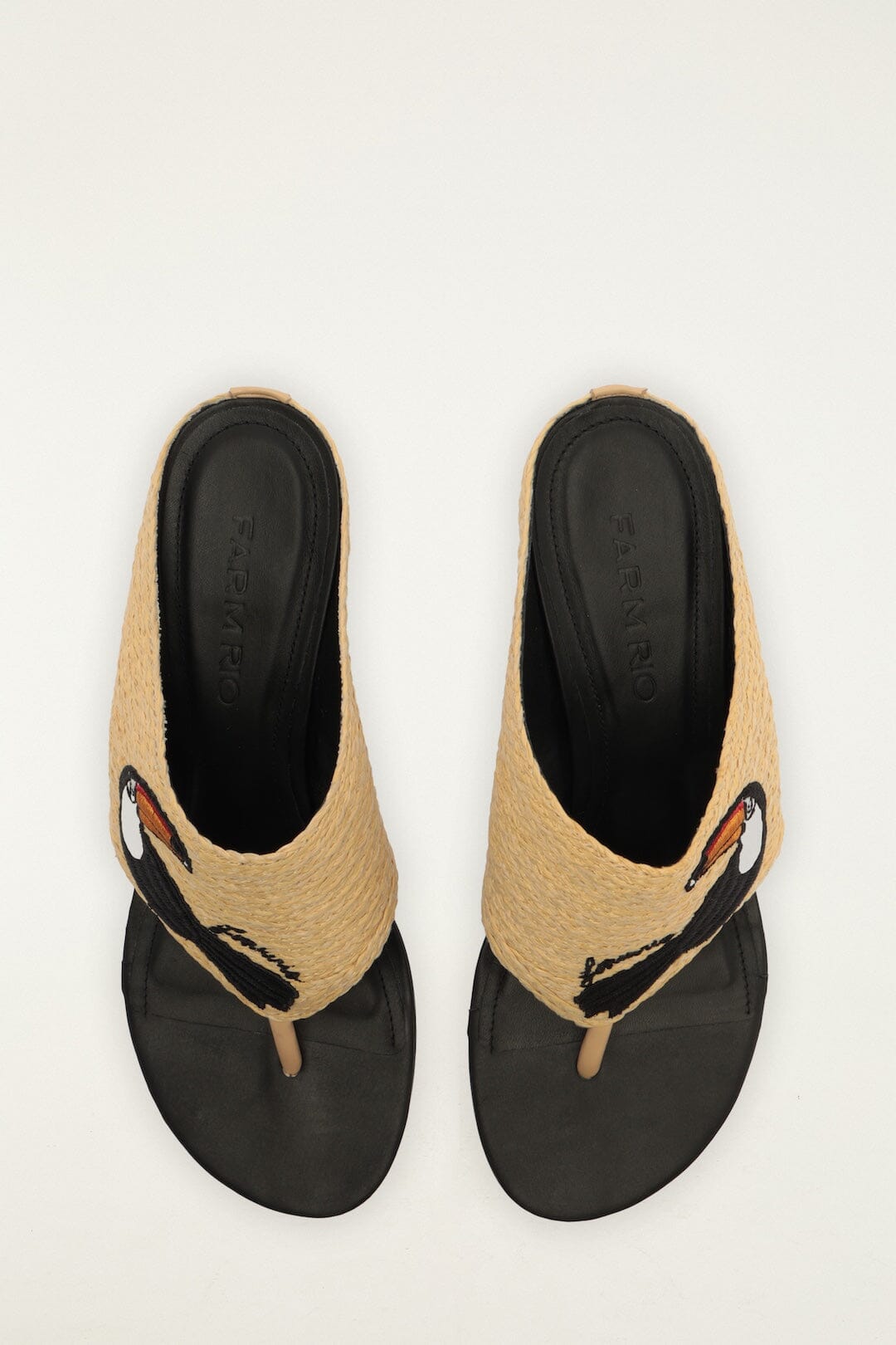 FARM Rio Shop Raffia Embroidered Icons Kitten Heeled Sandal