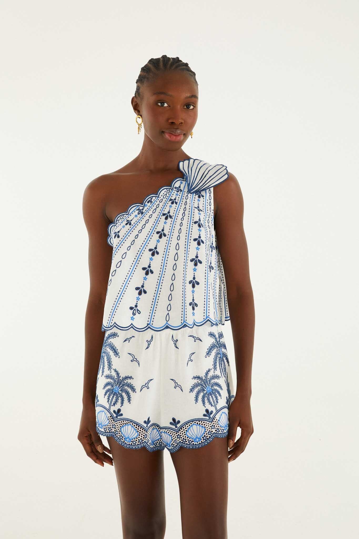 FARM Rio Shop One Shoulder 3d Blouse With Embroidery