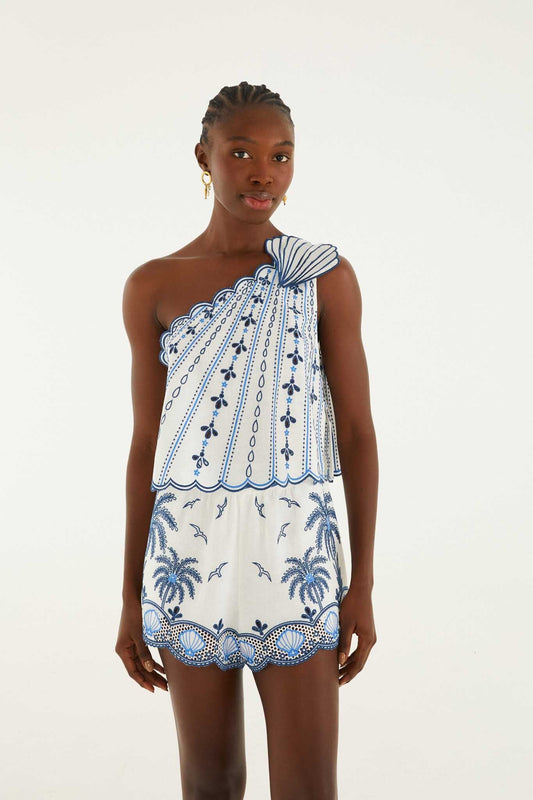 FARM Rio Shop One Shoulder 3d Blouse With Embroidery