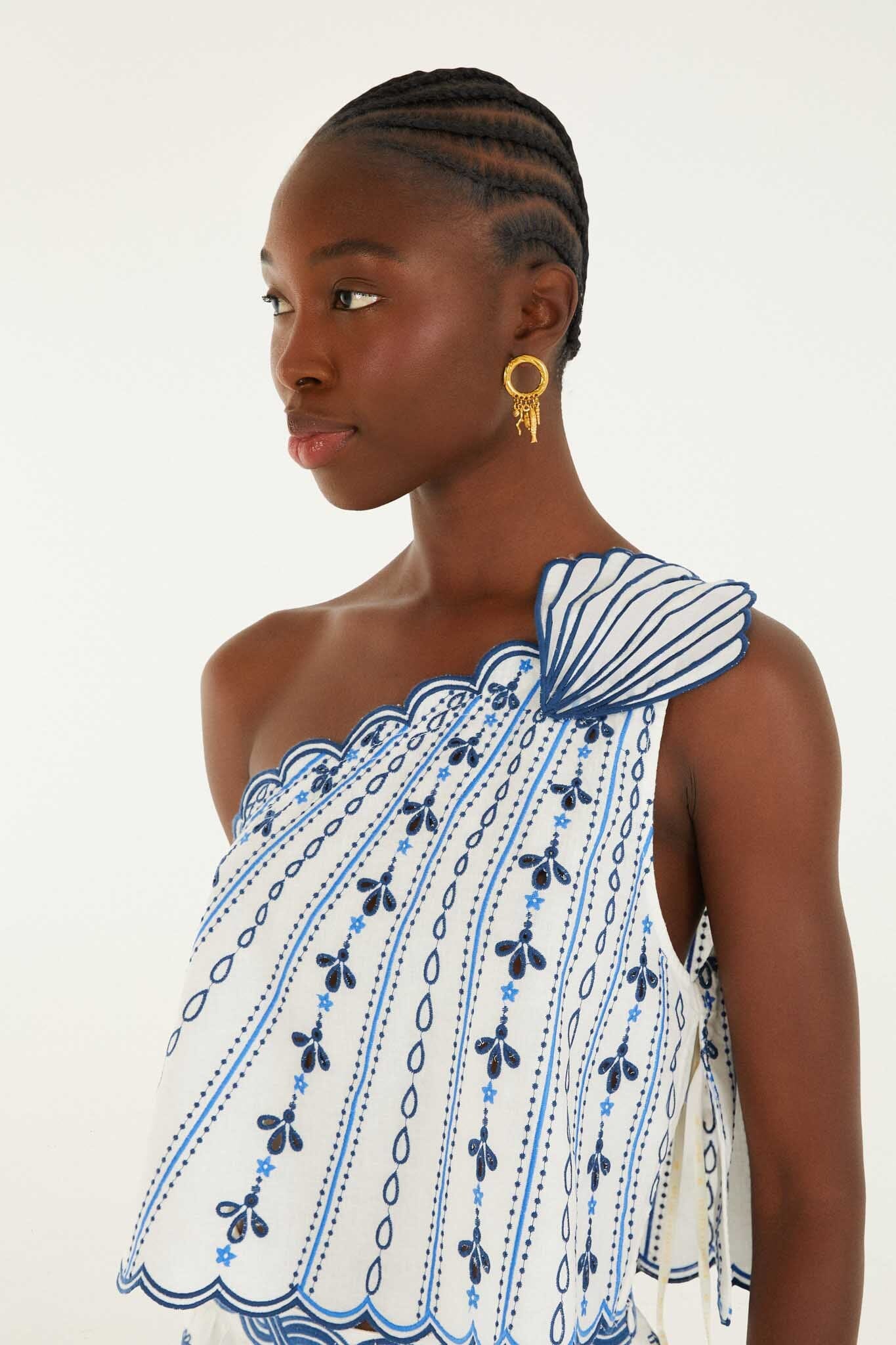 FARM Rio Shop One Shoulder 3d Blouse With Embroidery