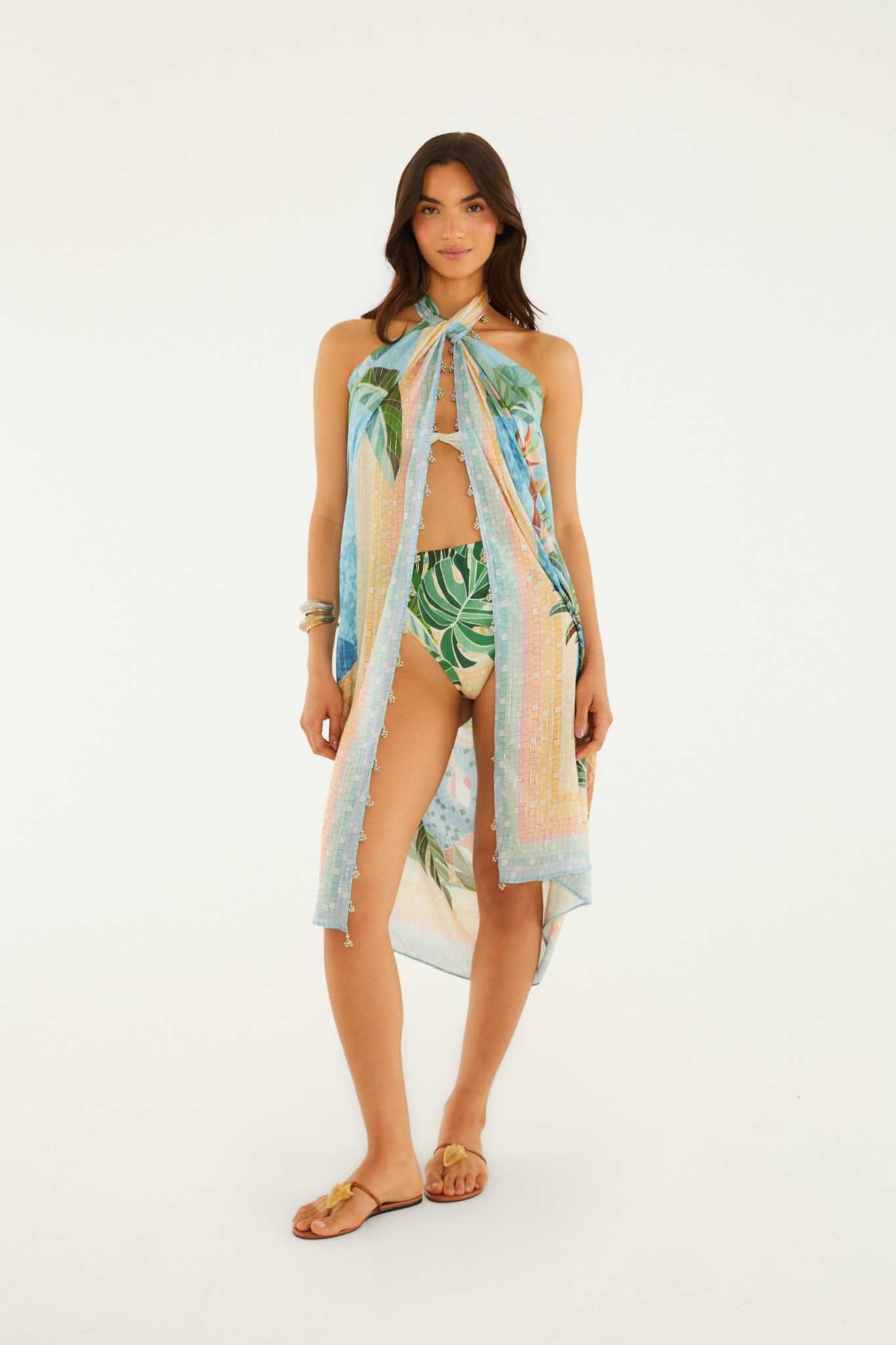 FARM Rio Shop Sarong With Silver Beads Along The Side