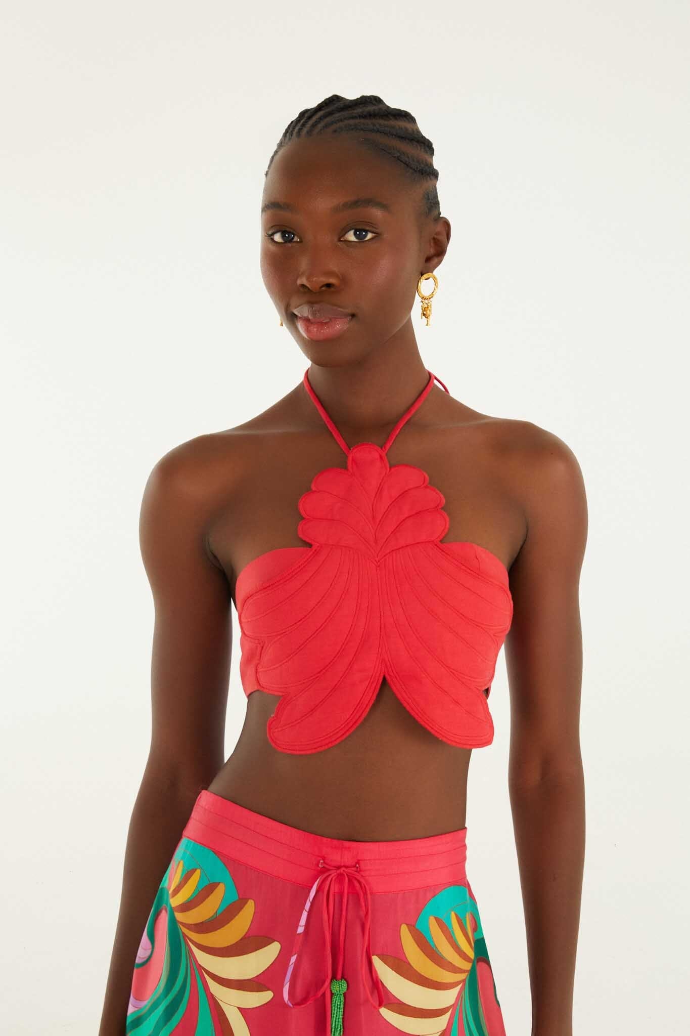 FARM Rio Shop Red 3d Shell Halter Neck Crop Top