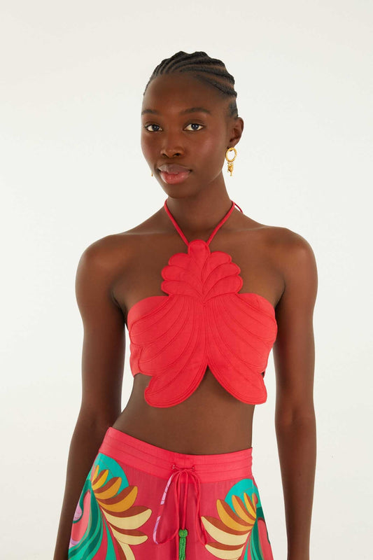 FARM Rio Shop Red 3d Shell Halter Neck Crop Top