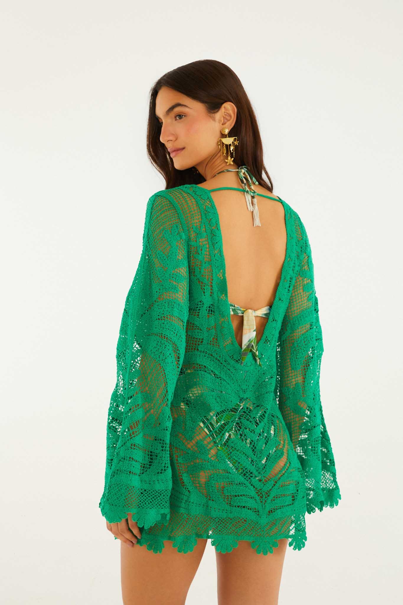 FARM Rio Shop Green Richelieu Open Sheer Back Mini Dress