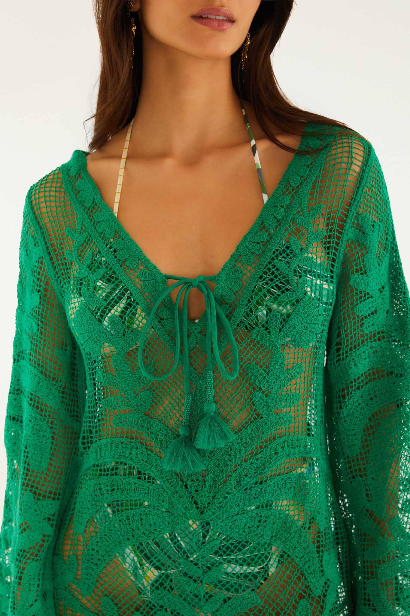 FARM Rio Shop Green Richelieu Open Sheer Back Mini Dress