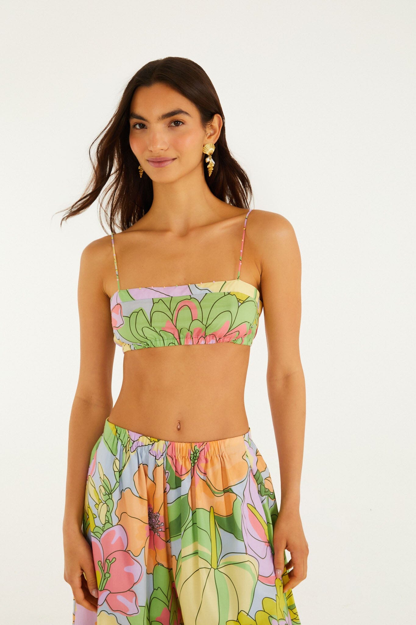 FARM Rio Shop Multicolor Spring Affair Beaded Organic Cotton Crop Top