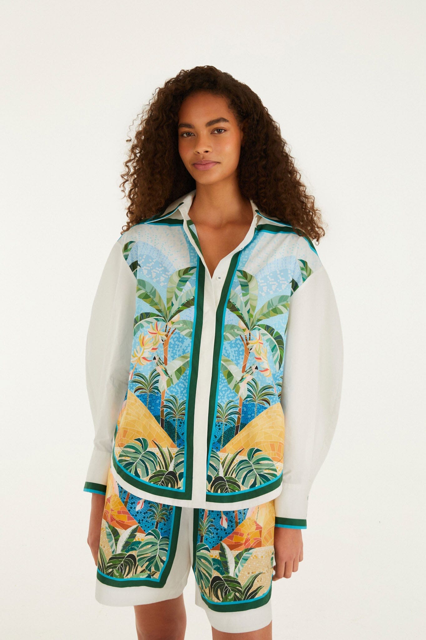 FARM Rio Shop Multicolor Rio Mosaic Collared Buttoned Shirt
