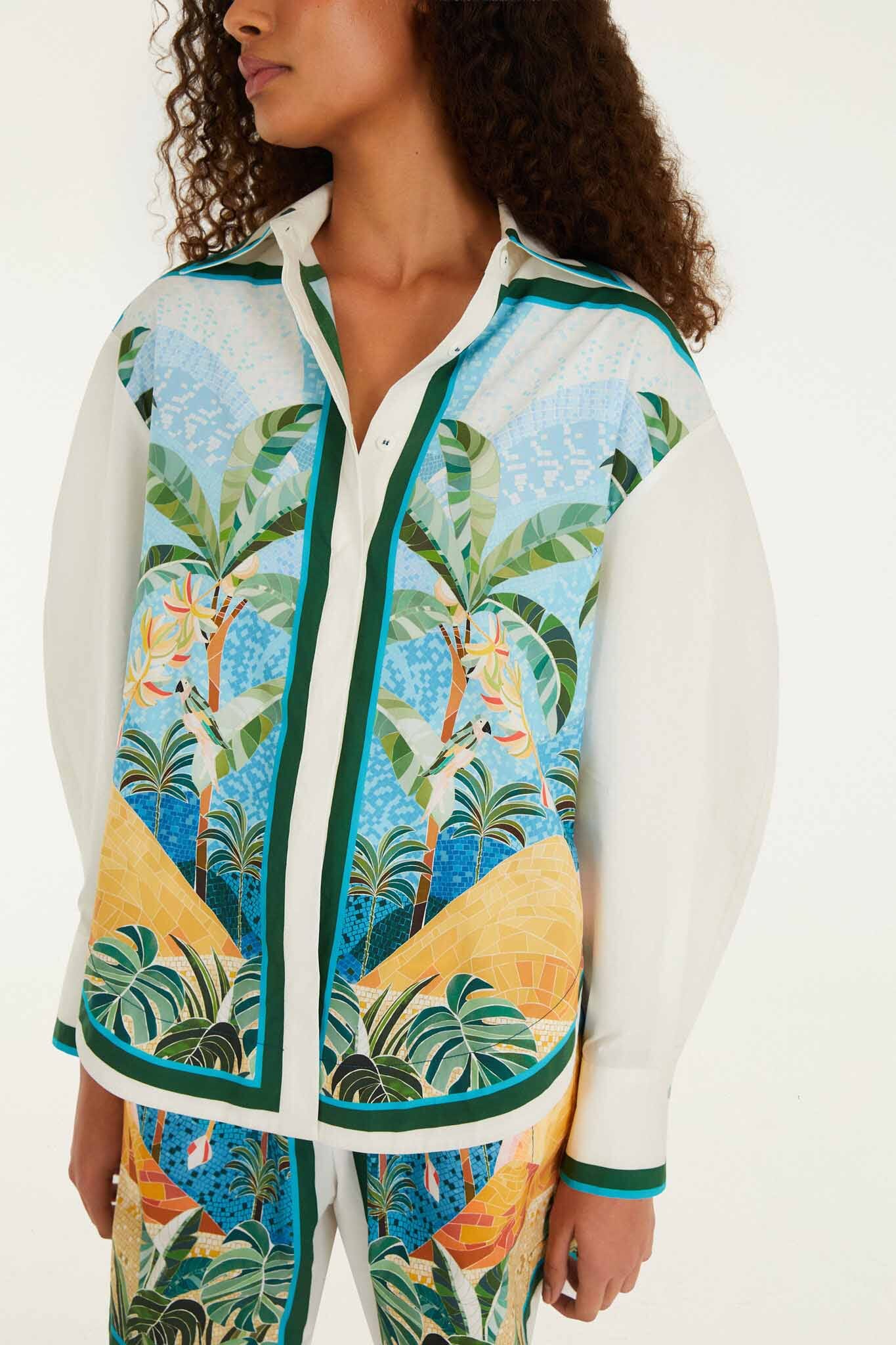 FARM Rio Shop Multicolor Rio Mosaic Collared Buttoned Shirt
