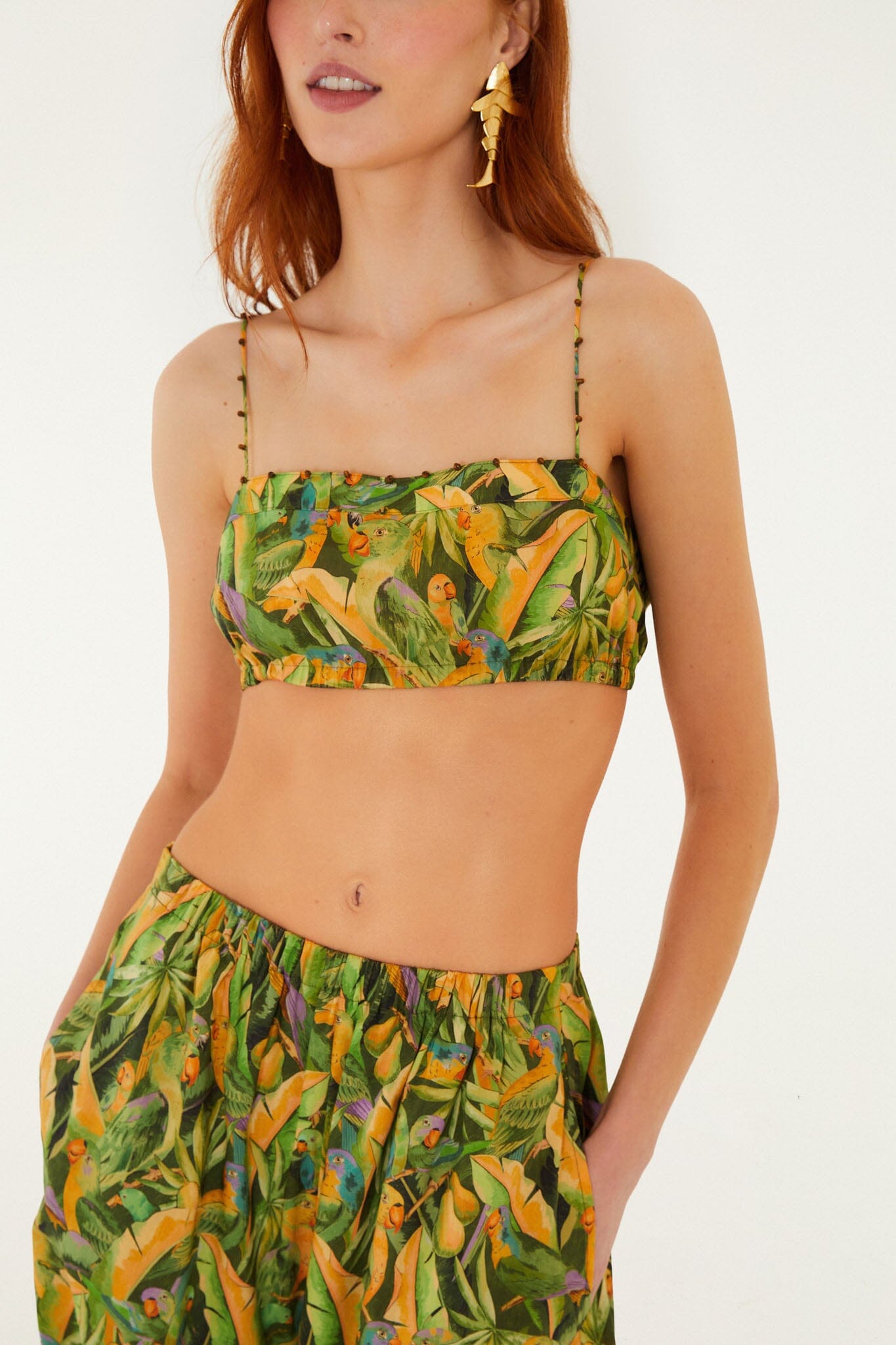 FARM Rio Shop Forest Green Parrots Balloon Top