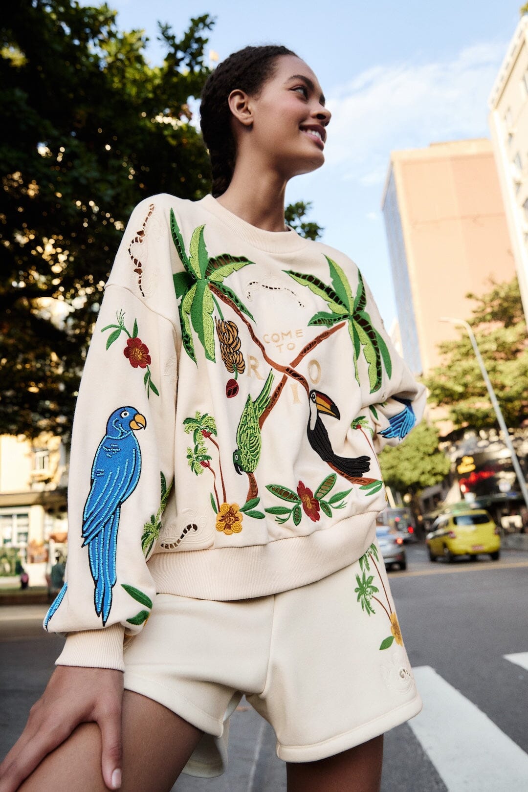 FARM Rio Shop Off-White Coconut Trees Come To Rio Embroidered Sweatshirt