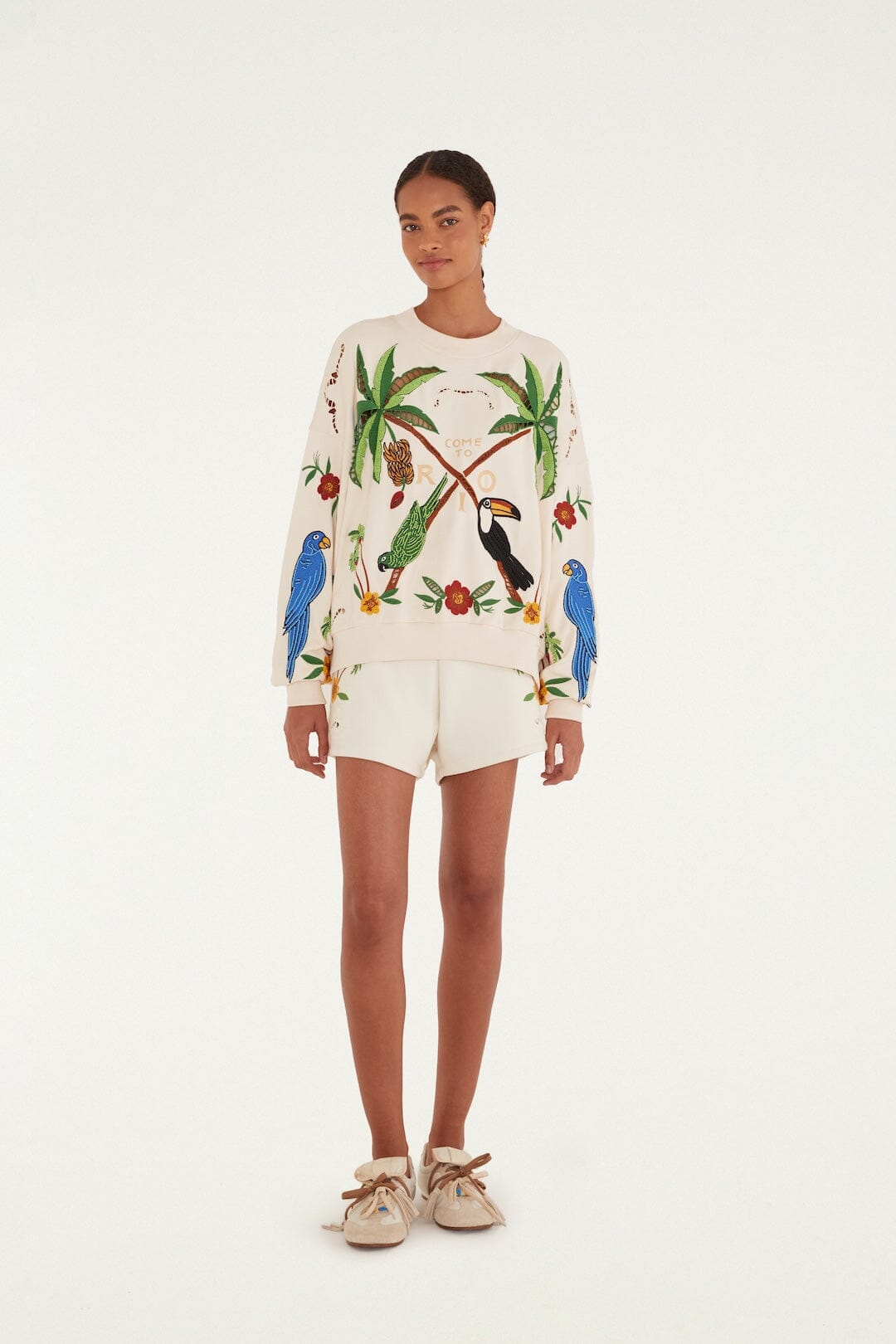 FARM Rio Shop Off-White Coconut Trees Come To Rio Embroidered Sweatshirt