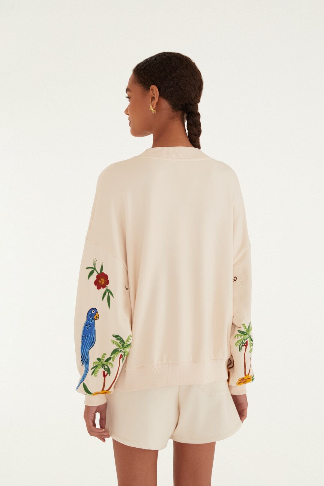 FARM Rio Shop Off-White Coconut Trees Come To Rio Embroidered Sweatshirt
